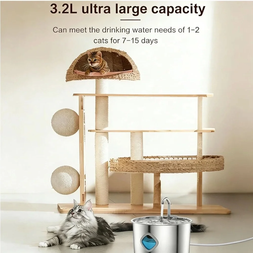 NIB Stainless Steel 3.2L Pet H2O Fountain Triple Defense PROTechnology